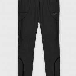 Man Tracksuit Bottoms Crinkled Nylon Taped Track Pants - Black