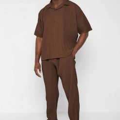 Man Casual Trousers Pleated Trousers - Brown