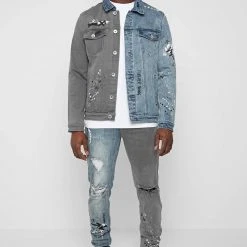Man Denim Split Graffiti Jeans - Blue