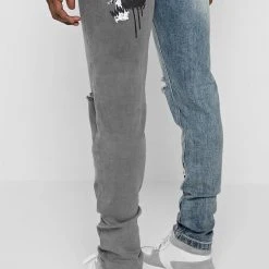 Man Denim Split Graffiti Jeans - Blue