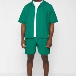 Man Shorts Pleated Shorts - Green