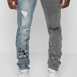 Man Denim Split Graffiti Jeans - Blue