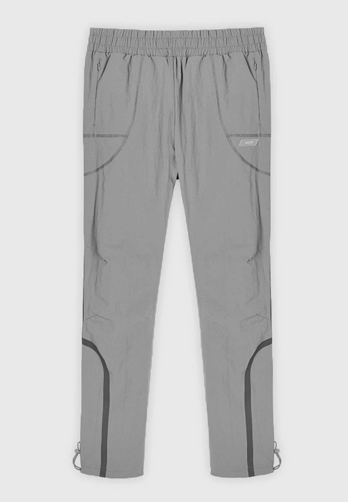 Man Tracksuit Bottoms Crinkled Nylon Taped Track Pants - Ice Grey