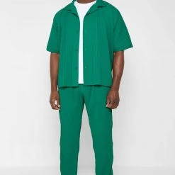 Man Shirts Pleated Shirt - Green