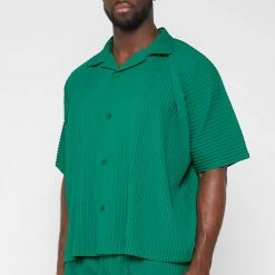 Man Shirts Pleated Shirt - Green