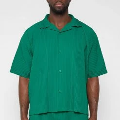 Man Shirts Pleated Shirt - Green