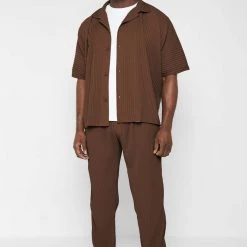 Man Shirts Pleated Shirt - Brown