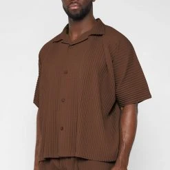 Man Shirts Pleated Shirt - Brown