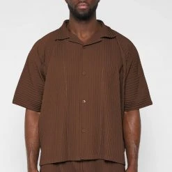 Man Shirts Pleated Shirt - Brown