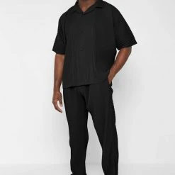 Man Shirts Pleated Shirt - Black
