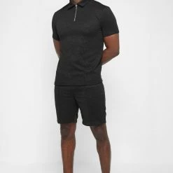 Man Tops Jacquard Polo Shirt - Black POLO TOPS