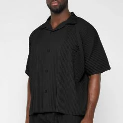 Man Shirts Pleated Shirt - Black