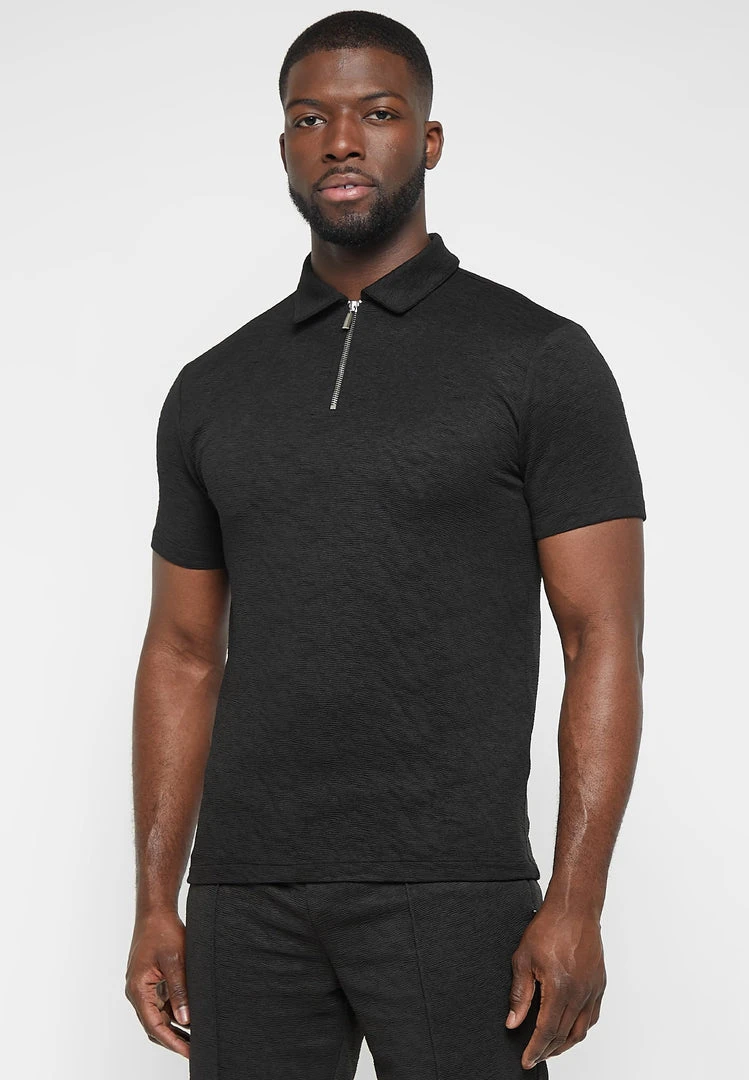 Man Tops Jacquard Polo Shirt - Black POLO TOPS