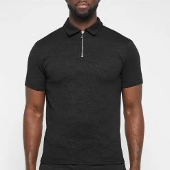 Man Tops Jacquard Polo Shirt - Black POLO TOPS