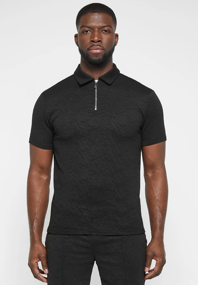Man Tops Jacquard Polo Shirt - Black POLO TOPS