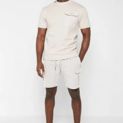 Man T-Shirts Technical Cargo Pocket T-Shirt - Stone