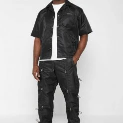 Man Casual Trousers Bungee Cargo Pants - Black