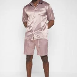 Man Shirts Satin Resort Shirt - Pink