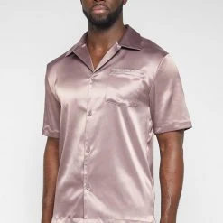 Man Shirts Satin Resort Shirt - Pink
