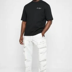 Man Casual Trousers Multi Pocket Cargo Pants - White