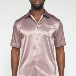 Man Shirts Satin Resort Shirt - Pink