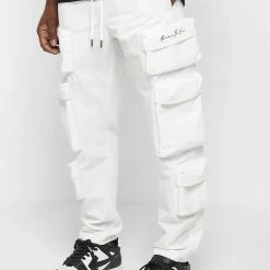 Man Casual Trousers Multi Pocket Cargo Pants - White