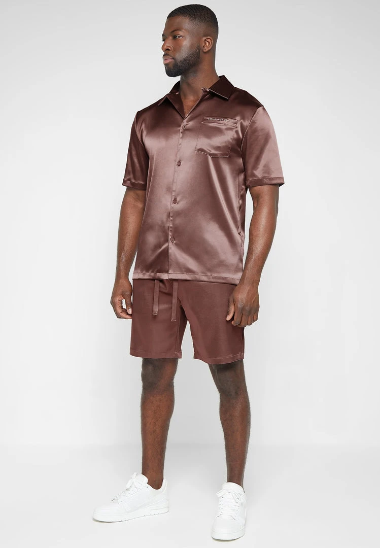 Man Shirts Satin Resort Shirt - Brown