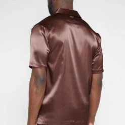Man Shirts Satin Resort Shirt - Brown