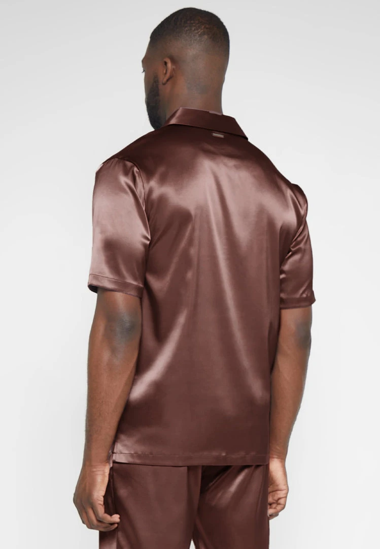Man Shirts Satin Resort Shirt - Brown