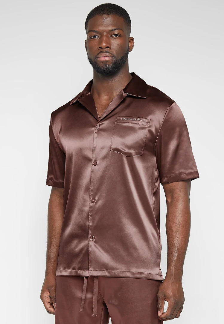 Man Shirts Satin Resort Shirt - Brown