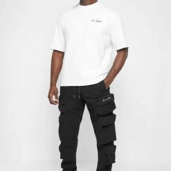 Man Casual Trousers Multi Pocket Cargo Pants - Black