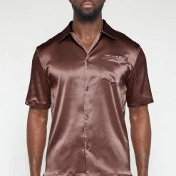 Man Shirts Satin Resort Shirt - Brown