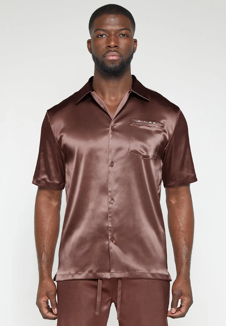 Man Shirts Satin Resort Shirt - Brown