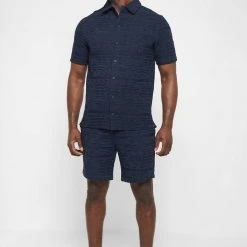 Man Shorts Textured Linen Shorts - Navy SHORTS SETS