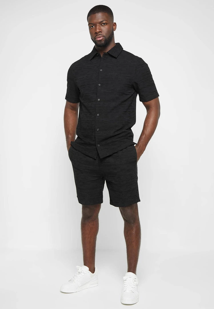 Man Shorts Textured Linen Shorts - Black SHORTS SETS