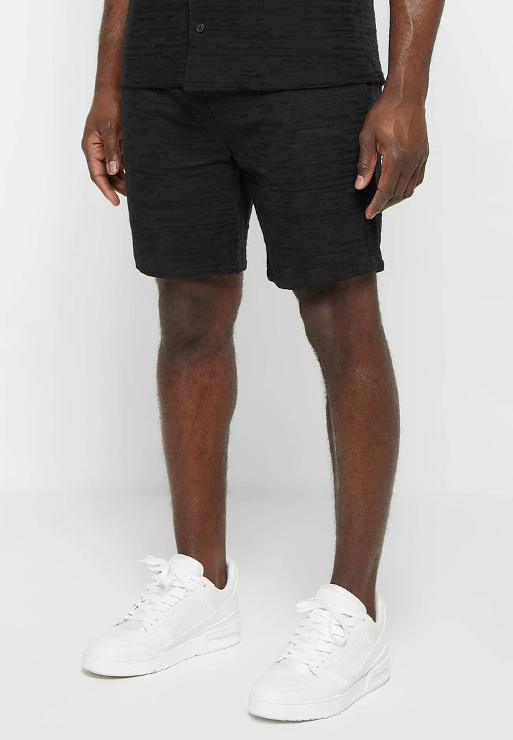 Man Shorts Textured Linen Shorts - Black SHORTS SETS