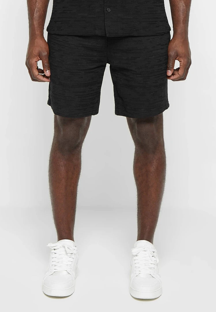 Man Shorts Textured Linen Shorts - Black SHORTS SETS