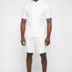 Man Shirts Textured Linen Shirt - White