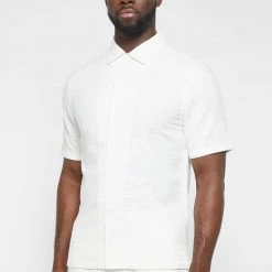 Man Shirts Textured Linen Shirt - White