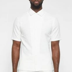 Man Shirts Textured Linen Shirt - White