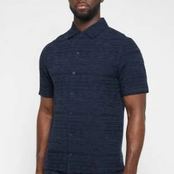 Man Shirts Textured Linen Shirt - Navy