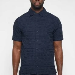 Man Shirts Textured Linen Shirt - Navy