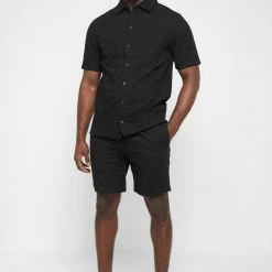 Man Shirts Textured Linen Shirt - Black