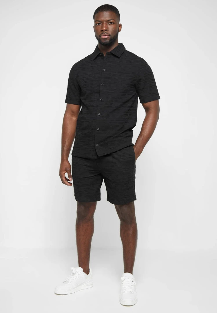 Man Shirts Textured Linen Shirt - Black
