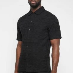 Man Shirts Textured Linen Shirt - Black