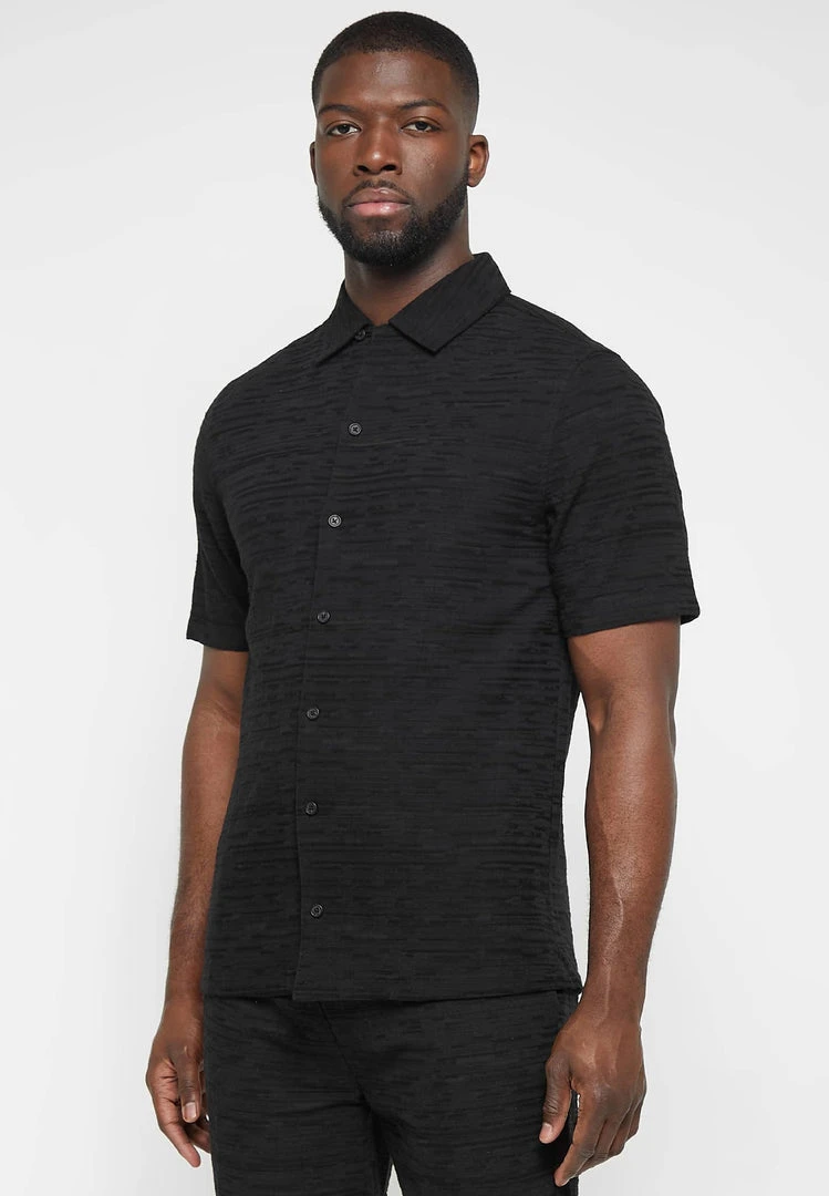 Man Shirts Textured Linen Shirt - Black