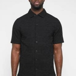 Man Shirts Textured Linen Shirt - Black