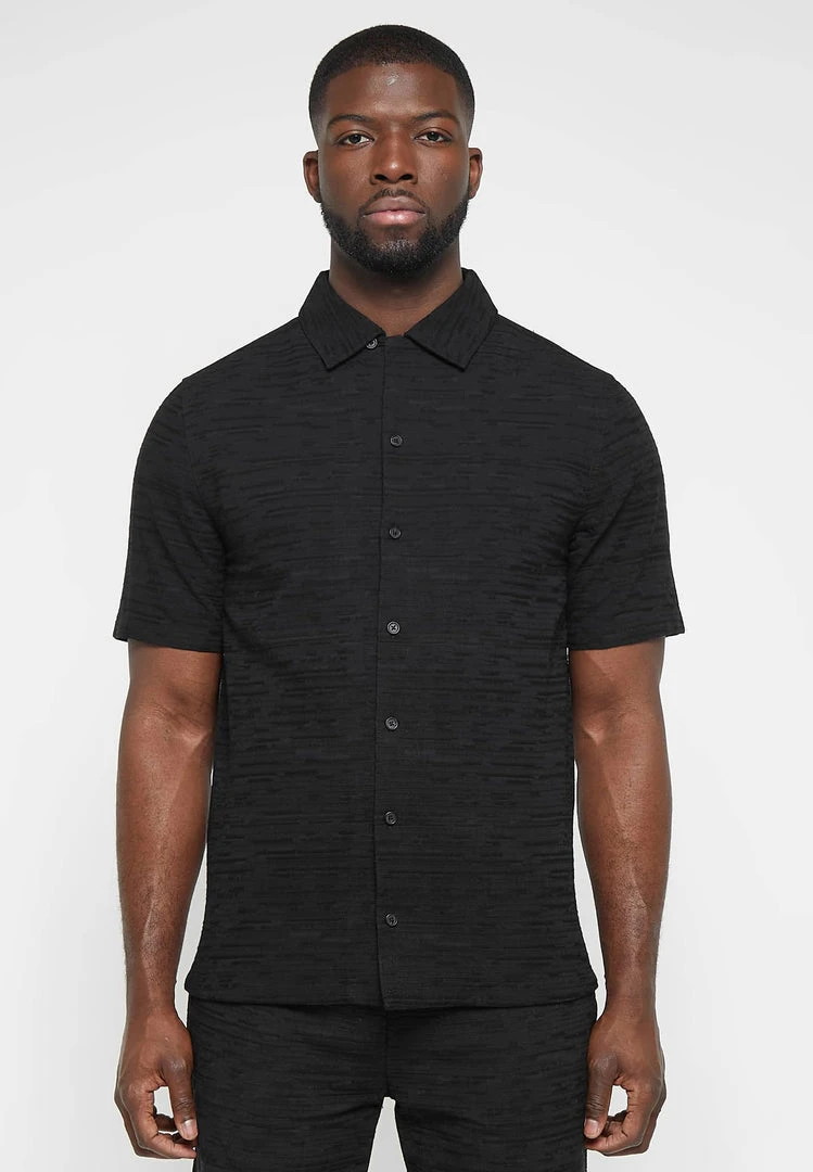 Man Shirts Textured Linen Shirt - Black