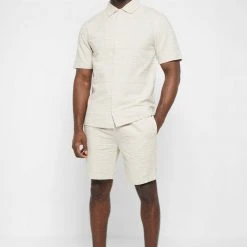 Man Shirts Textured Linen Shirt - Beige