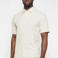 Man Shirts Textured Linen Shirt - Beige